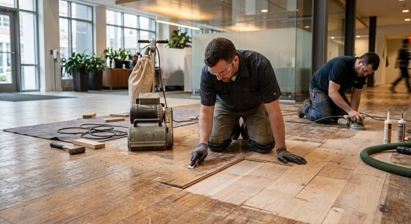 Our team working on Wood Floor Service projects in Sugar Land, TX